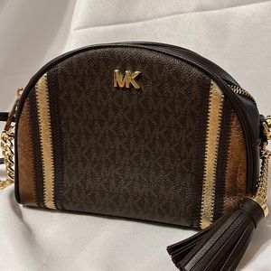 Michael Kors Brown Signature Coated Canvas and Leather Dome Crossbody Purse